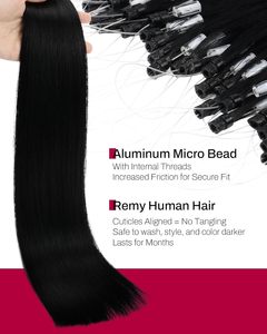 Extensions Kinky Microlink 18 pouces noires 50g, aspect naturel doux pour femmes, idéales pour le bureau, les fêtes, les mariages et l'extérieur - Product Image 3