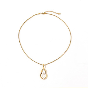 Collier en acier inoxydable avec perles baroques, plaqué or 18 carats, ovale géométrique, pour tous les jours - Product Image 5