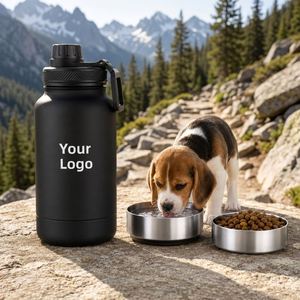 Custom Logo 3 in 1 Pet Travel <b>Water</b> <b>Bottle</b> with Dual Bowls 304 Stainless Steel Dog Feeder Promotional Gift - Product Image 1