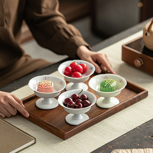 Assiette à fruits en céramique rétro chinoise, ronde, en porcelaine, sur pied haut, pour les fêtes à la maison, les collations, le thé, les desserts - Product Image 3