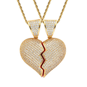 Dos mitades de Heartbreak Combinación Hip Hop Colgante Micro-pavimentado Zirconia Corazón roto Colgante magnético Collar de pareja - Product Image 3