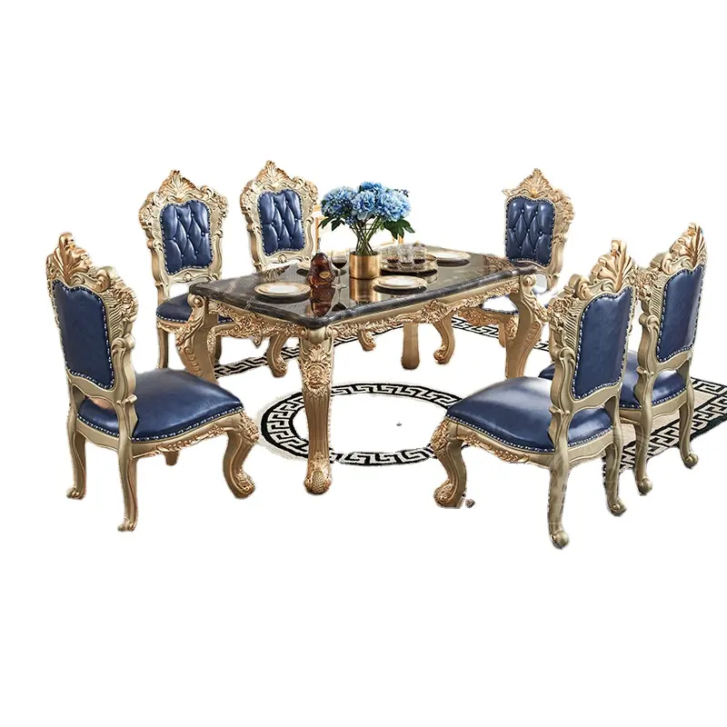 Sunwit Combinación de mesa y silla de comedor de mármol natural Juegos de comedor de lujo para 6 personas