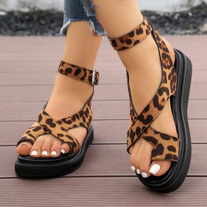 Sandalias de Plataforma con Cordones, Acolchadas, con Parte Superior de PU y Cierre de Correa, con Estampado de Leopardo, Modernas y Sexys para el Verano - Product Image 1