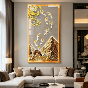 Framed Acrylic Wall Art With Backlight Gold Frame Scenic Mountain Fish Design Home Decoration Print <b>Crystal</b> Porcelain Painting - Product Image 5