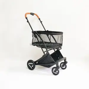 Luxury lightweight one-hand compact fold and one-step parking brake mesh fabric shopping cart with cup holder personal cart
