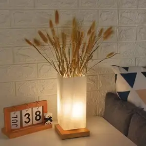 Bedside Flower Vase Lampe mit quadratischem Stoffs chirm USB Charge Vase Lampe Nachttisch lampe mit Holz sockel für Schlafzimmer Wohnzimmer