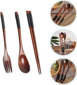 Organic Wooden Korean Style Eco-Friendly Travel Cutlery Set with Carrying Pouch for Back to School - Product Image 5
