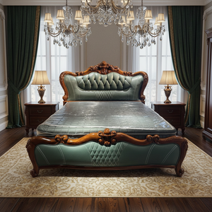 WJ293 #   Ensemble de meubles de chambre à coucher en bois massif d'ébène, design moderne sculpté, cuir de luxe, 180x200cm, garantie 1 an - Product Image 1