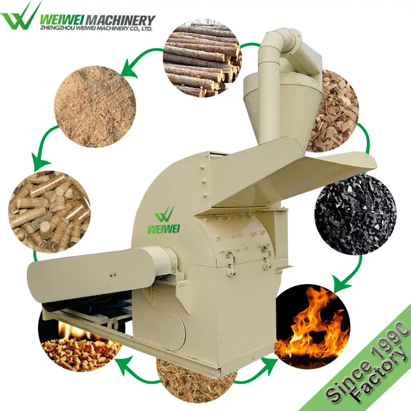 Zhengzhou Weiwei sawdust wood hammer mill crusher dry logs coconut grinding mill mulcher forestry machinery