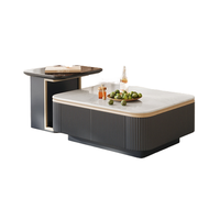 Ensemble de tables basses en bois et pierre, style moderne et minimaliste, avec rangement, pour appartement, hôtel, salon