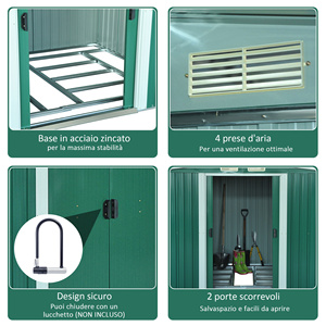 Outsunny Abri à outils de jardin en tôle d'acier, abri de jardin en acier avec base et portes coulissantes, 258x206x178cm, vert - Product Image 6