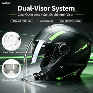 Casco de Motocicleta Abatible DOT, Carcasa de ABS Negro Mate, Visera Doble, Estilo Modular 3/4 Abierto - Product Image 3