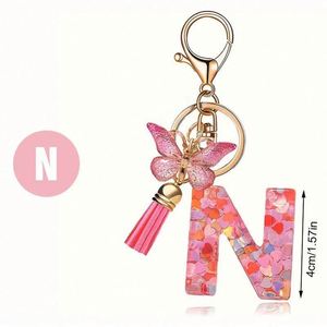 Alphabet <b>Initial</b> Letter Keychain Tassel Butterfly Pendant Key <b>Ring</b> Resin Alphabet Letter Keychains - Product Image 4