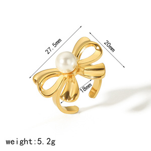 European American Style Bow <b>Ring</b> Gold <b>Adjustable</b> Women's Jewelry Gift Fashionable Geometric Design - Product Image 5