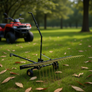 Râteau désherbeur à 24 dents en acier de 60 pouces, modèle D0100X3G818, pour tondeuses à gazon et râteaux ATV, avec poignée de levage, élimine les feuilles et les aiguilles de pin - Product Image 2
