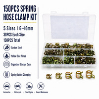 Kit de colliers de serrage à ressort en acier au carbone, 150 pièces, plaqué zinc jaune, 5 tailles, 6-10 mm, assortiment de colliers à ressort pour conduites de carburant automobiles