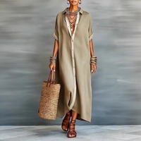 Nouvelle Robe Chemise d'Été 2026 en Gros, Chic Français, Coupe Ample et Oversize, en Coton et Lin, à Blocs de Couleurs Contrastées, Grande Taille, Noire