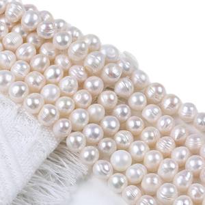 Perles Keshi Zhuji 9-10mm, blanches, naturelles, d'aquaculture d'eau douce, en vrac, perforées pour colliers et bracelets DIY, vente en gros - Product Image 5