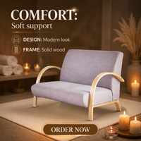 Canapé 2 places en tissu lin gris foncé sur mesure, fauteuil relax en bois courbé pour salon, style moderne, offre spéciale