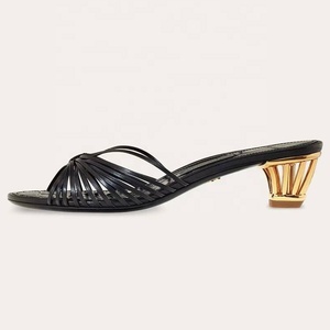 <b>Big</b> Size 44 Low Cut Out Metal Heels Shoes Women Dress Slippers Open Toe Sandals Summer on Mules - Product Image 5