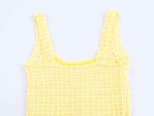Abito Mini Canotta Casual alla Moda in Maglia con Motivo a Quadri <span class=keywords><strong>Giallo</strong></span> per Donne - Product Image 6
