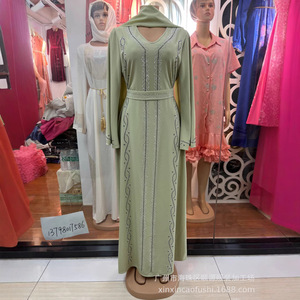 Dubai thanh lịch dài váy áo thun ăn mặc cho cộng với kích thước hồi giáo satin Hot kim cương phong cách và mỏng làm bằng polyester - Product Image 3