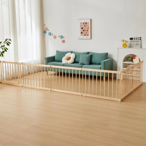 Parc de jeu pliable en bois naturel pour bébé, portable avec taille et forme réglables, inclut 2 planches de jeu - Product Image 4