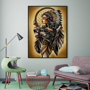 DIY Diamond Painting Full Drill Creative Tribal Girl with <strong>Wolf</strong> Diamond Painting <strong>Portrait</strong> Picture - Product Image 2
