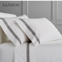 SANHOO prix d'usine pas cher 100% coton 250T ensemble de literie d'hôtel uni logo personnalisé housse de couette blanche