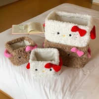Panier de rangement en peluche velours motif chat mignon pour jouets, vêtements et collations |   Poubelle de bureau indispensable, fabriquée à Yiwu