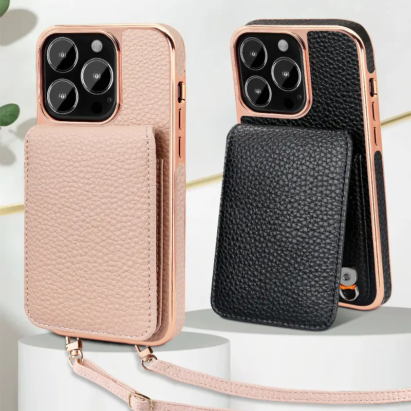 Vietao High Quality leather wallet phone case with crossbody For iphone 14 13 pro max phone case with strap for iphone 15 promax