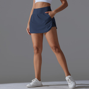 Jupe de tennis pour femme à taille haute en spandex/nylon avec col en V, culottes slim ajustées, poche arrière à la taille, respirante, protection solaire, sport, yoga - Product Image 4