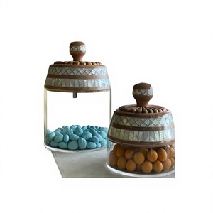 Latest <b>design</b> acrylic sweets jar with inlay work <b>lid</b> customized size round shape dessert dates box <b>by</b> home arts - Product Image 1