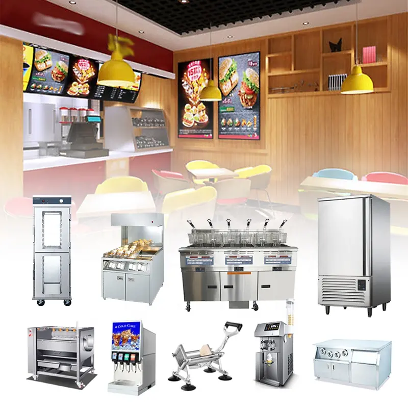 CHEFMAX वाणिज्यिक केएफसी mcdonalds बर्गर रेस्तरां रसोई पूर्ण सेट फास्ट फूड उपकरण