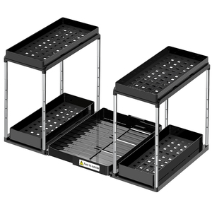 2-Tier Multifunction <b>Kitchen</b> Sink Storage Organizer Portable Standing Type Rectangle Black Home Organizers Save Space Racks - Product Image 1