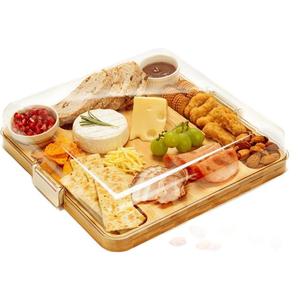 Plateau à fromage en bambou, plateau à collation en bois avec compartiments, plateau de service multifonctionnel pour le pain, les fruits et le fromage - Product Image 5