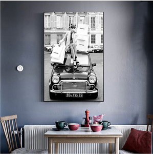 <span class=keywords><strong>Cuadro</strong></span> en lienzo de estilo Retro para chica y <span class=keywords><strong>coche</strong></span>, fotos blancas y negras, arte de la calle Vintage - Product Image 4
