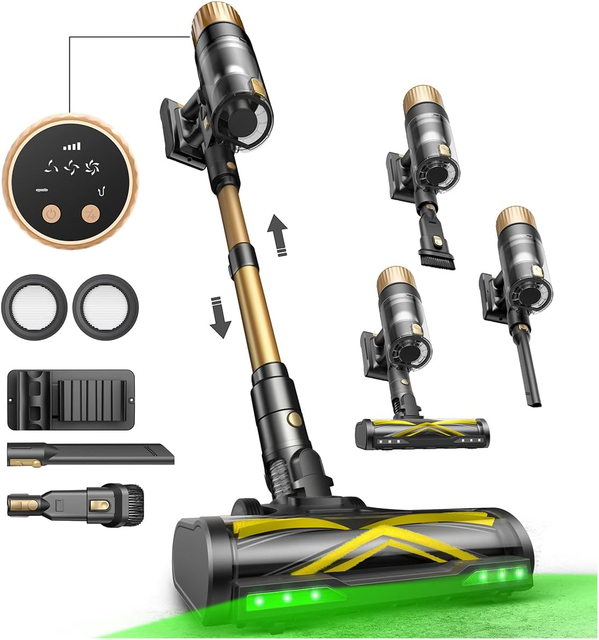600W 60KPA Cordless Stick Vac, 65Mins, Touch Screen, Self-Standing, 180° Lay-Flat, Anti-Tangle Brush for All Floors,Pet Hair