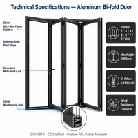 Porte et fenêtre pliantes en aluminium, cloison en verre trempé, balcon, patio, cuisine, fabricant, vente en gros, usine