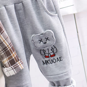 Nouveau printemps automne 3 pièces garçons vêtements ensemble dessin animé ours <span class=keywords><strong>pull</strong></span> gilet à manches longues chemises à <span class=keywords><strong>carreaux</strong></span> coton pantalon bébé vêtements - Product Image 6