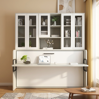 Lit mural moderne Queen-Size Murphy, réglable, avec panneaux en bois, pliable, élégant en chêne pour chambre à coucher