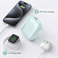 Mini Powerbank 10000mAh avec câble Type-C intégré, charge rapide PPS 22,5W pour téléphones, écouteurs et montres connectées