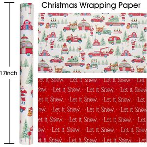 Burymento Christmas <b>Wrapping</b> <b>Paper</b> 17 In X 32.8 Ft Reversible Santa Car Design Gift Wrap For Holiday Crafting - Product Image 6
