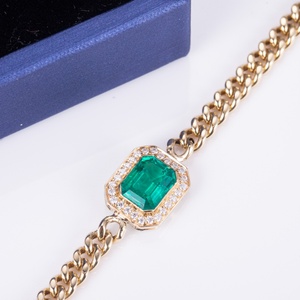 เครื่องประดับเมสซี่ MSB-511 ทองคำ 10K 14K 18K สีเหลืองทอง เครื่องประดับสั่งทำพิเศษ มอยส์ซาไนต์ มรกตสังเคราะห์ สร้อยข้อมือ - Product Image 2