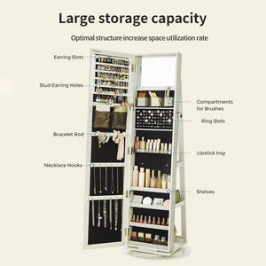 360 ° 回転木製ジュエリーキャビネット,フルレングスミラーロック可能ベッドルーム収納用 - Product Image 5