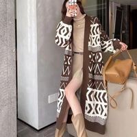 Nouveau Cardigan en Tricot Spandex à Col V Élégant avec Manches Lanterne et Dentelle, Longueur Genou, Coupe Ample Amincissante pour Femme