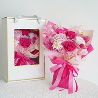 Bouquet de fleurs séchées roses préservées en gros, forme 40 cm, pour la Saint-Valentin, la Fête des Mères, Thanksgiving - Décoratif