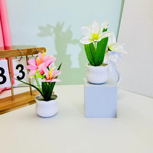 Plante artificielle en pot de narcisse, hauteur 16 cm, fleur en soie, bonsaï pour la décoration de balcon et de cour, blanc, rose, violet, rouge clair - Product Image 3