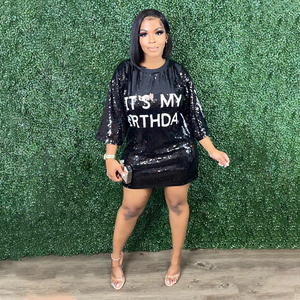 ชุดเดรสเสื้อยืดปักเลื่อมขนาดใหญ่พิเศษจากผู้ผลิต ลาย "วันเกิดของฉัน"  รับทำโลโก้ตามสั่ง สำหรับเป็นของขวัญวันเกิดสำหรับผู้หญิง - Product Image 2