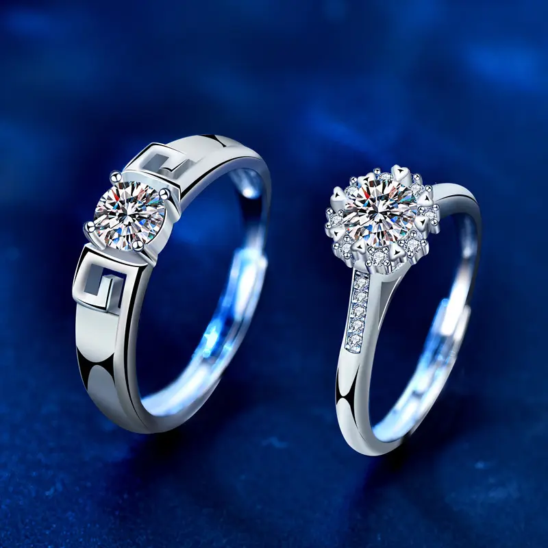 Original Mosan diamante 925 anillo de pareja de plata esterlina diseño de nicho aro hechizo amor anillo de diamante abierto para hombres y mujeres